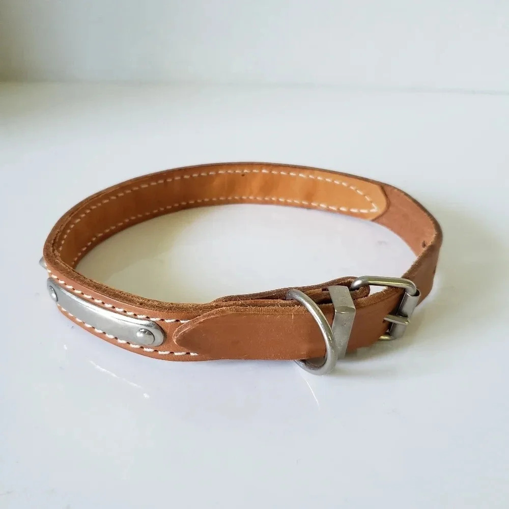 Vintage Hartz Tan Leather/Metal Dog Collar,18" 45cm.